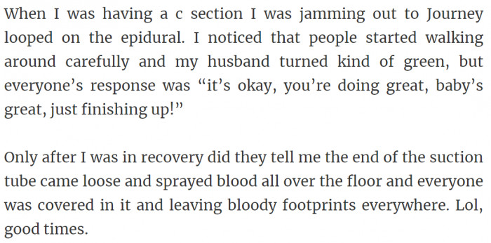 2. Everyone in the room was covered with blood. Bloody footprints were everywhere. 