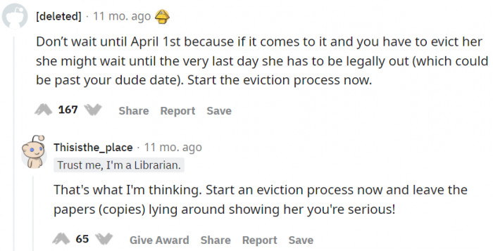 According to some, OP should start the eviction process.