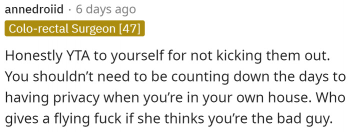 For this redditor, what the MIL thinks doesn't matter. That's why it's okay to kick her out.