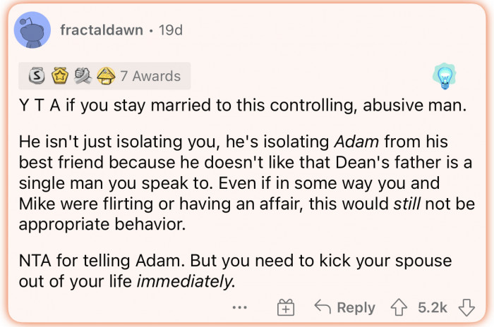 People tend to agree that if she stays with her husband, then she is the TA.