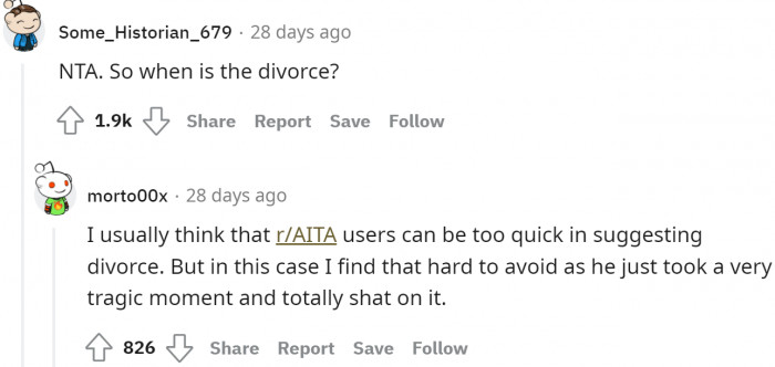 Suggesting divorce may sound rash, but not in this situation, according to some users.