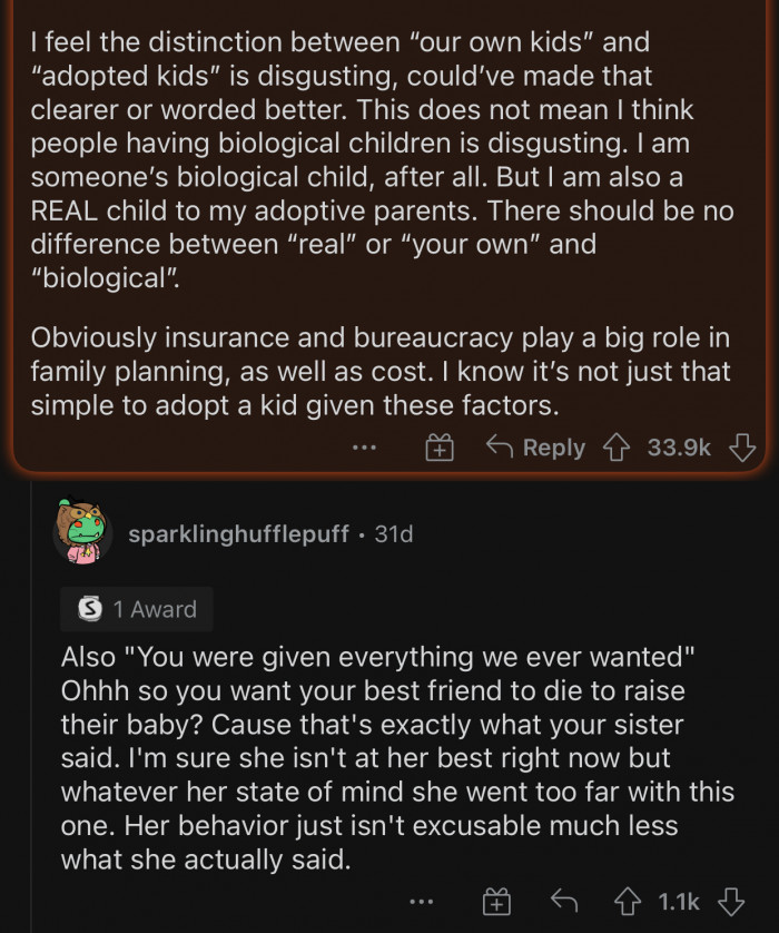 The sister's behavior is inexcusable.