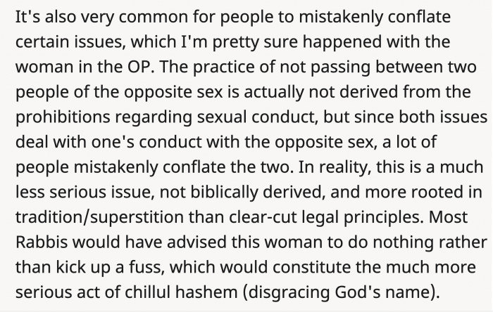 If the lady was indeed Jewish, a Rabbi would have advised her to do nothing but make a fuss, says this commenter.