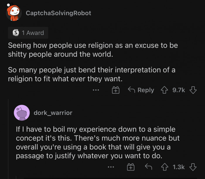 12. Using religion as an excuse.