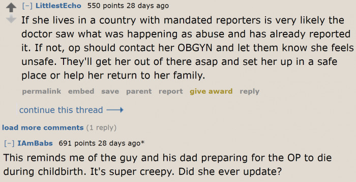 The pregnant woman needs to protect herself from her husband. It's for the sake of her child as well.