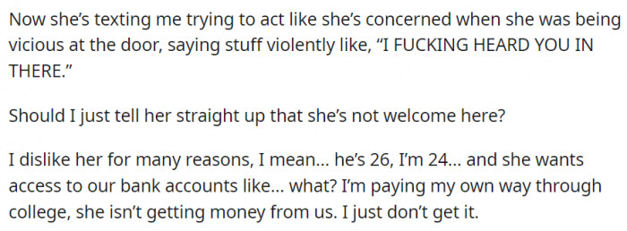 The MIL tried to show concern despite her previous actions.