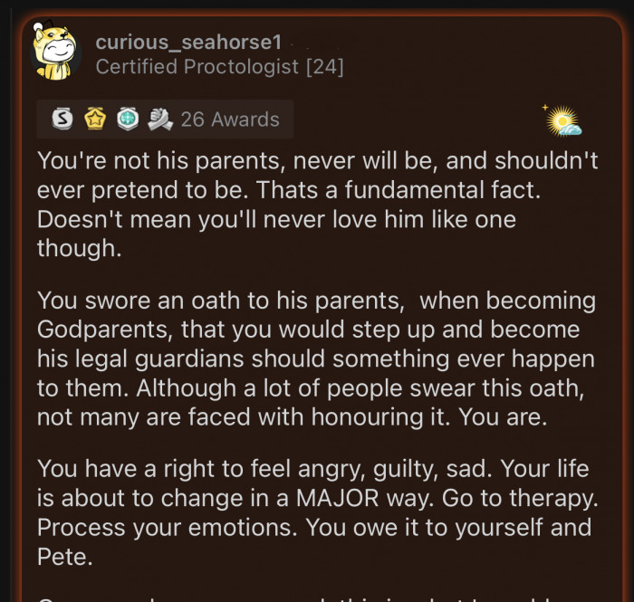 OP and her husband swore an oath to Pete's parents.