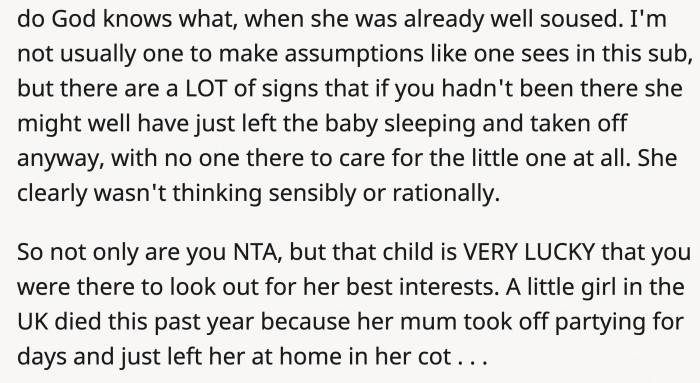 If OP hadn't been there, who knows what could have happened to her baby?