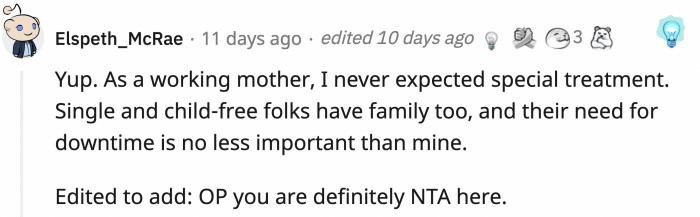 This parent believes that fairness in the workplace is essential.