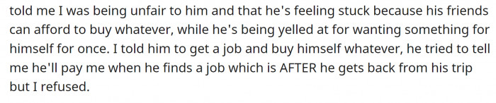 She told him to return the golfing equipment and give her the money back.