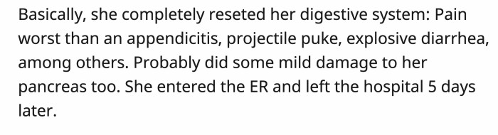 This caused severe symptoms to arise in OP's friend. It was so severe that she was hospitalized for five days.