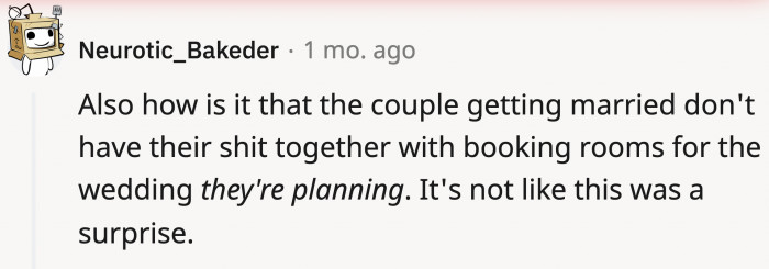 Aren't accommodations supposed to be a part of wedding planning?