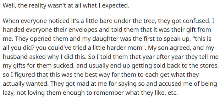 But this is what happened when she handed each one of them an envelope containing $300.