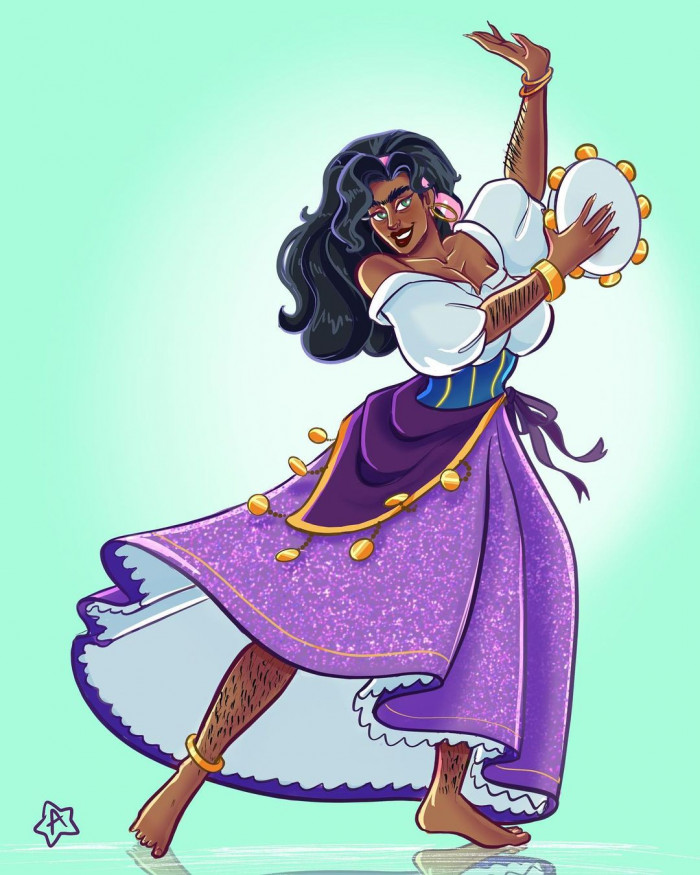 17. From the movie The Hunchback of Notre-Dame, we have Esmeralda with beautiful hair