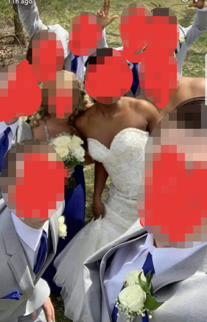 As it turns out, the mother-in-law's gown was even the same silhouette as the one the bride wore. Oh, this just gets worse and worse.