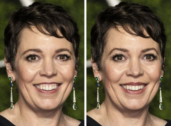 1. Olivia Colman has got her lips and eye brows done beautifully