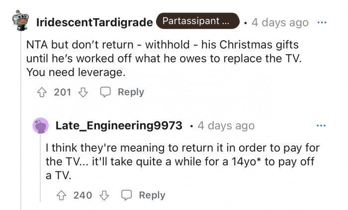 Withhold the gifts or return them? What to do.
