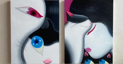 These Acrylic Paintings Of Women Holding Cats Made From Their Hair Are Magical