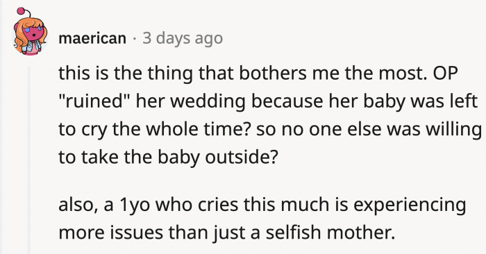 If the family that blamed and nagged OP had put their effort into trying to make the baby stop crying, wouldn’t you think that would have been better?