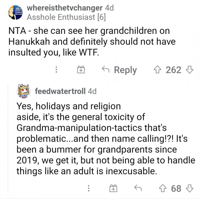 OP said everyone had a fun-filled, present-opening Hanukkah celebration, too.