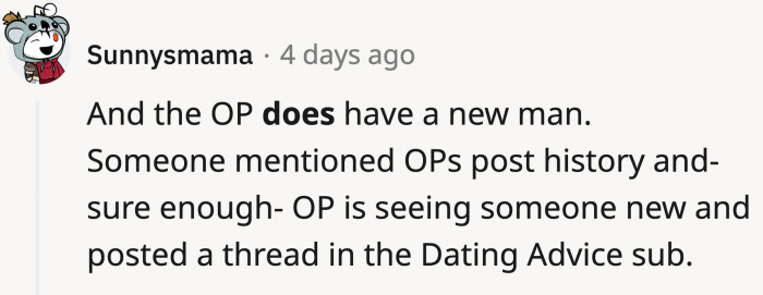 And apparently, the question wasn't too soon seeing that OP is currently dating someone according to some internet sleuths
