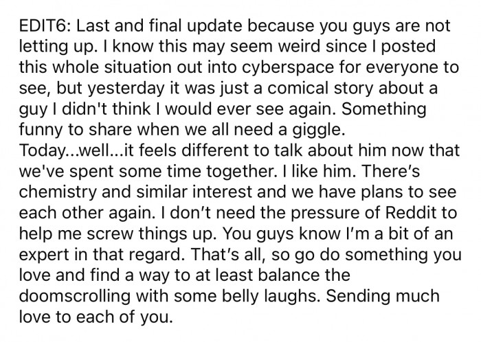 People kept asking for more, so OP gave a “final” update: