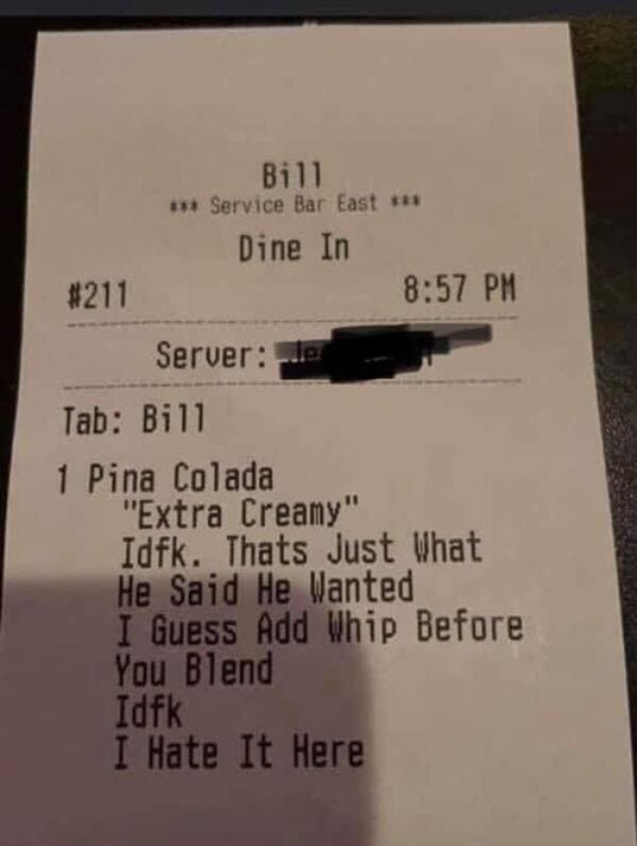 2. That is one frustrated bartender...