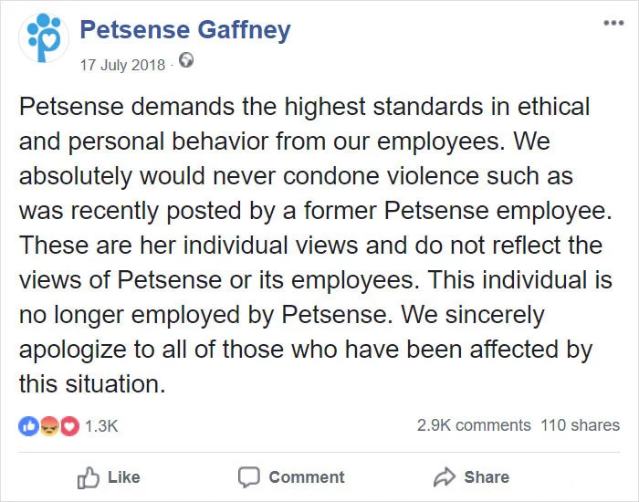 This was Petsense's response: