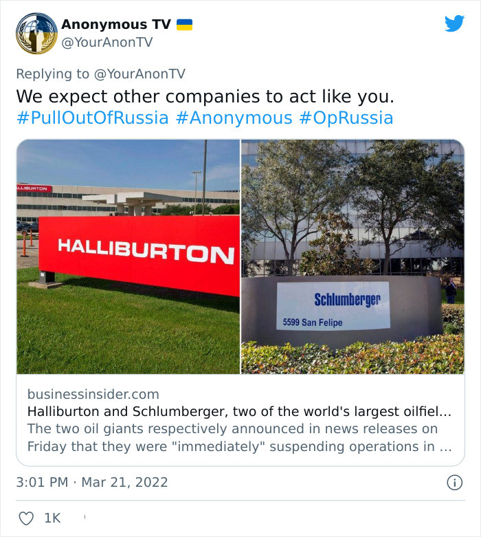 The group used Halliburton and Schlumberger as examples for the other companies