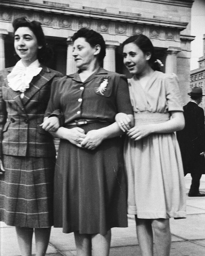 The patches on the men's U.S. Army uniforms indicate that the photos were taken during WWII.