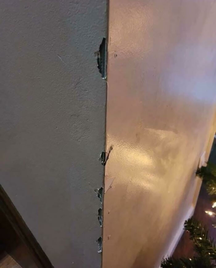 Here's a 3-year-old biting down on drywall.