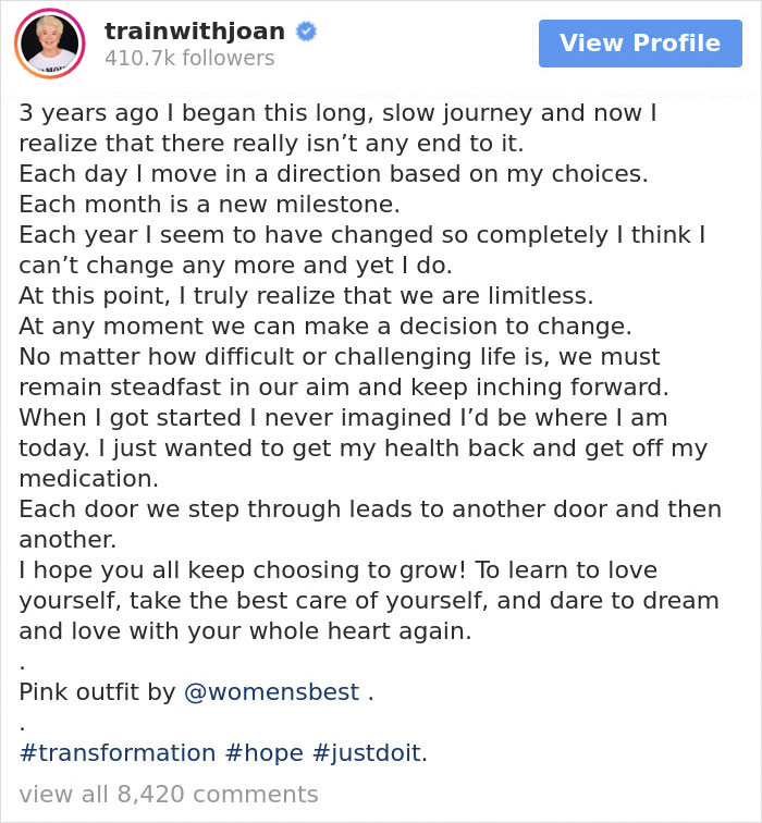 Joan explains on Instagram that it was rough in the beginning. 