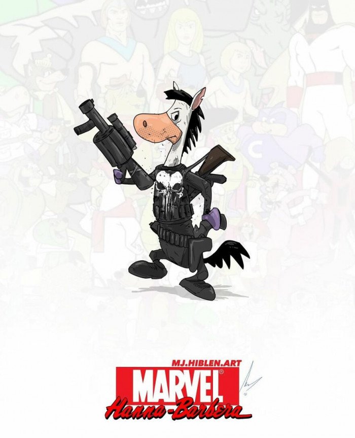 15. Mashup cover photo of Quick Draw Mcgraw as The Punisher with prick ears and a long neck
