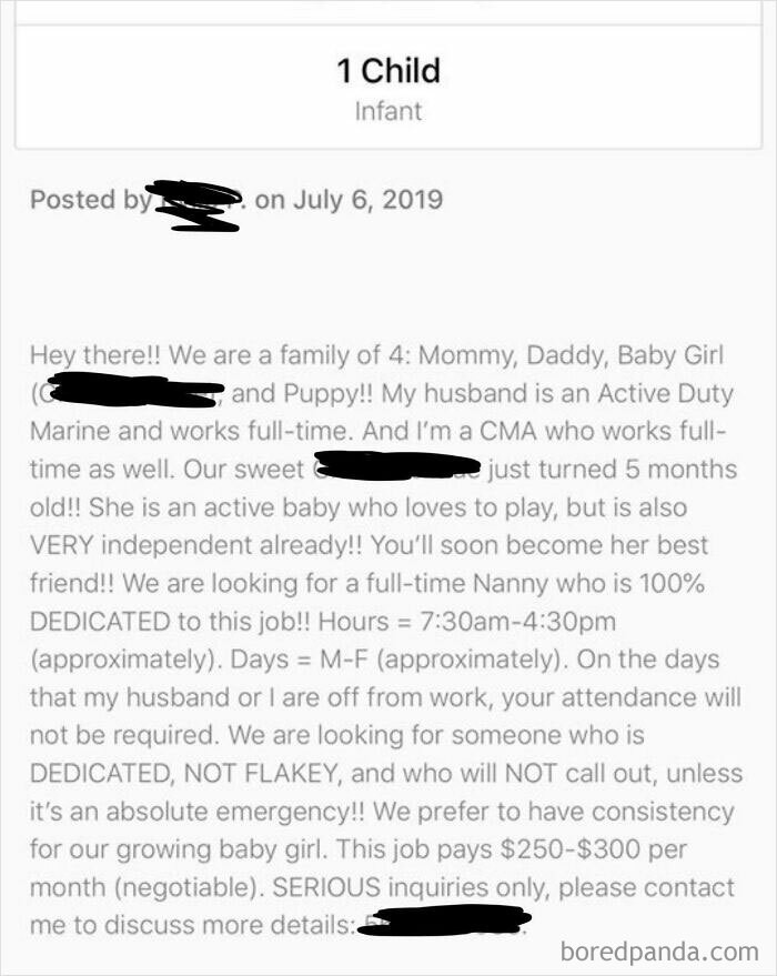23. $300 per month for a full-time nanny.