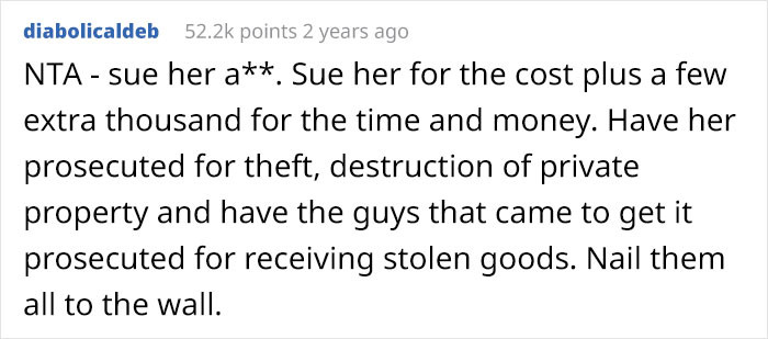 Sue her for the cost