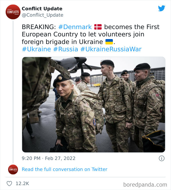 34. Denmark becomes the First European Country to let volunteers join foreign brigade in Ukraine