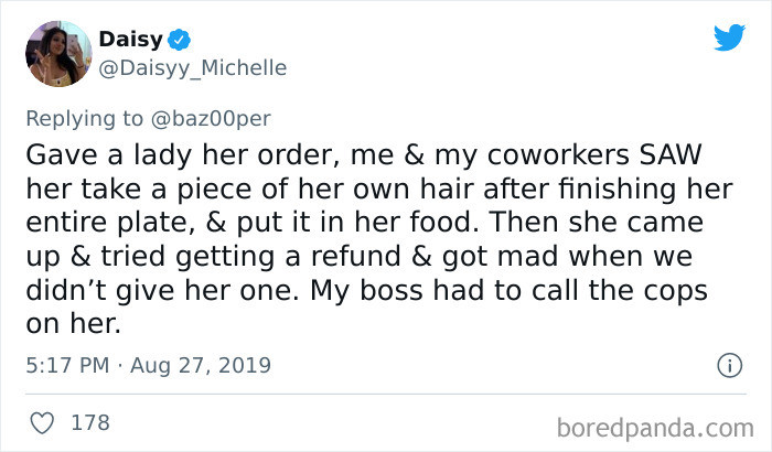 #21 The one with the hair in food issue