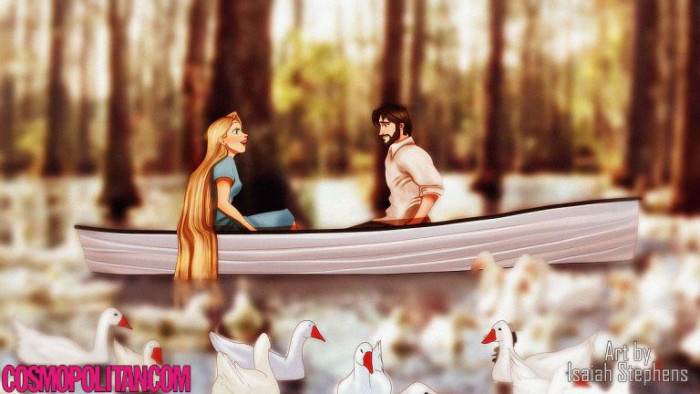 Boat scene: Flynn and Rapunzel