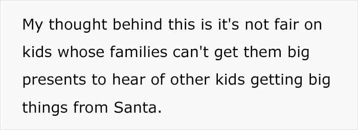 It's not fair for those who cannot afford to give their kids big presents.