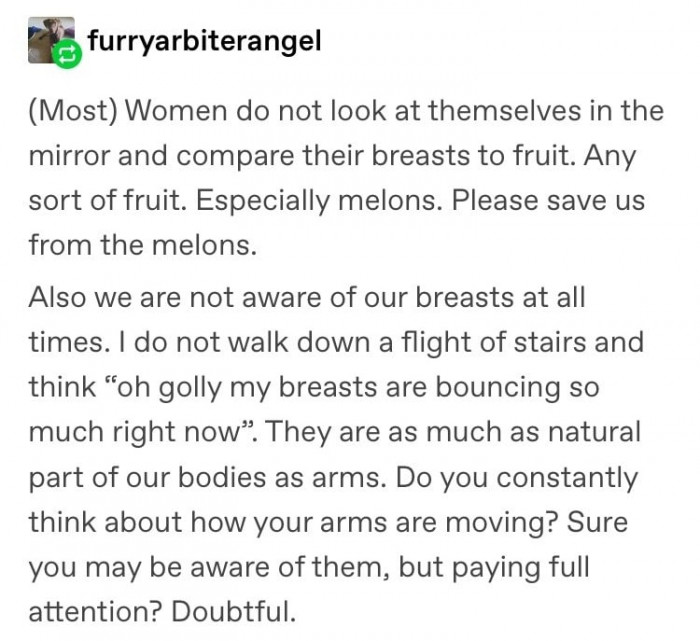 More regarding the female body and how the thought patterns of women about their bodies is not like it is being written.