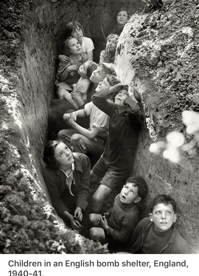 Children in a bomb shelter.