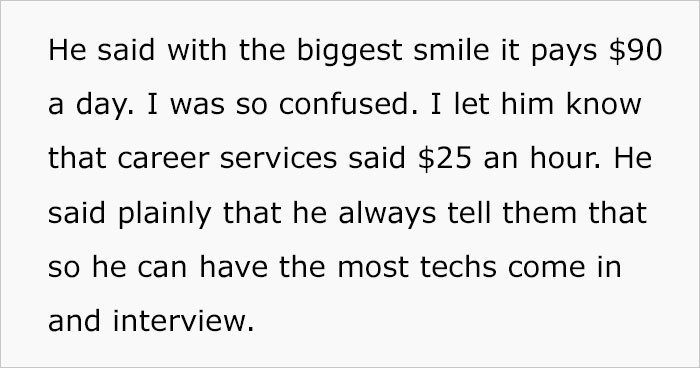 And the pay is about half of what OP was told before