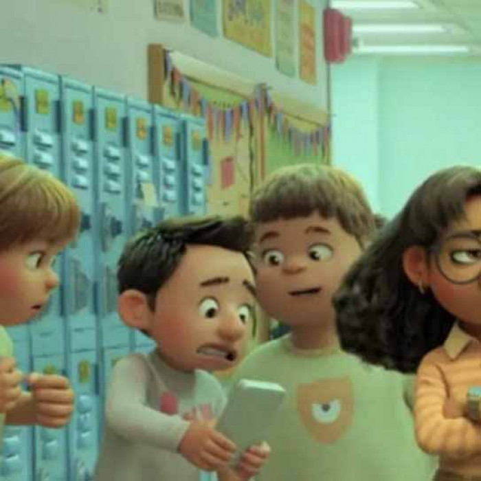 23. A student at Mei's school can be seen wearing a shirt with a monster from Monsters, Inc on it