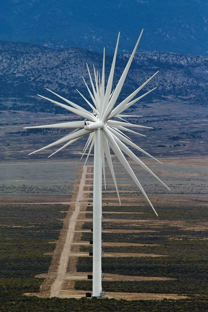 4. Wind turbines aligned in a row in Nevada
