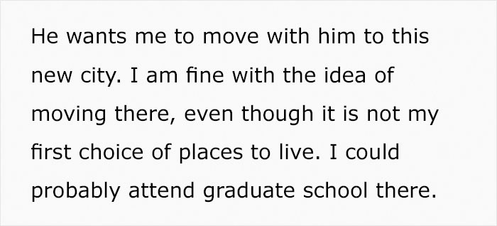 He wants OP to move with him to another city