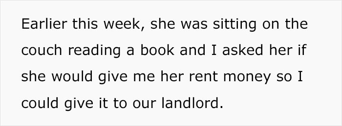 OP Asked Her for Rent Money Because It Was Due Soon