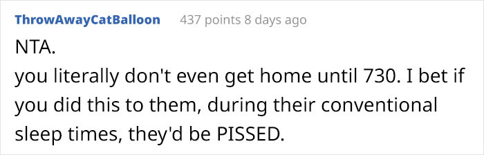 Maybe the Original Poster Should Start Annoying Her Parents by Waking Them Up at Night.