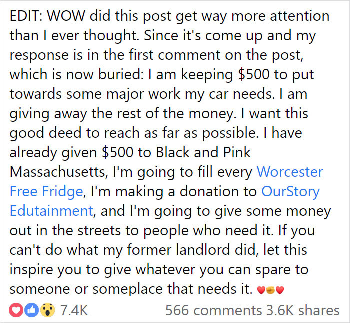 He decided to give most of the money to charity: