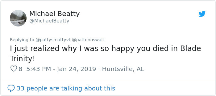 Beatty (the war veteran)'s response.