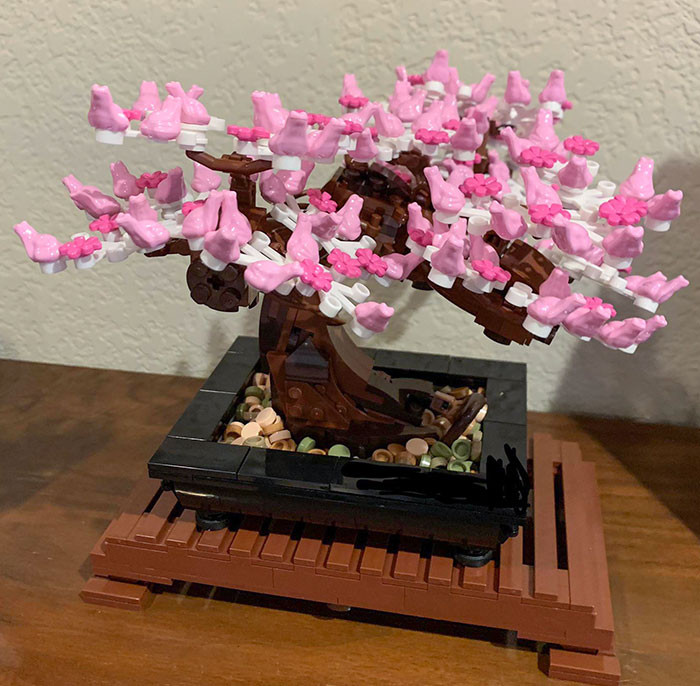 35. This LEGO bonsai set uses small pink frogs as cherry blossoms